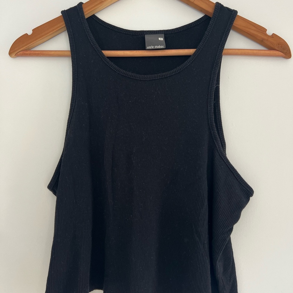 Uncle Studios Black Ribbed Scoop Tank
